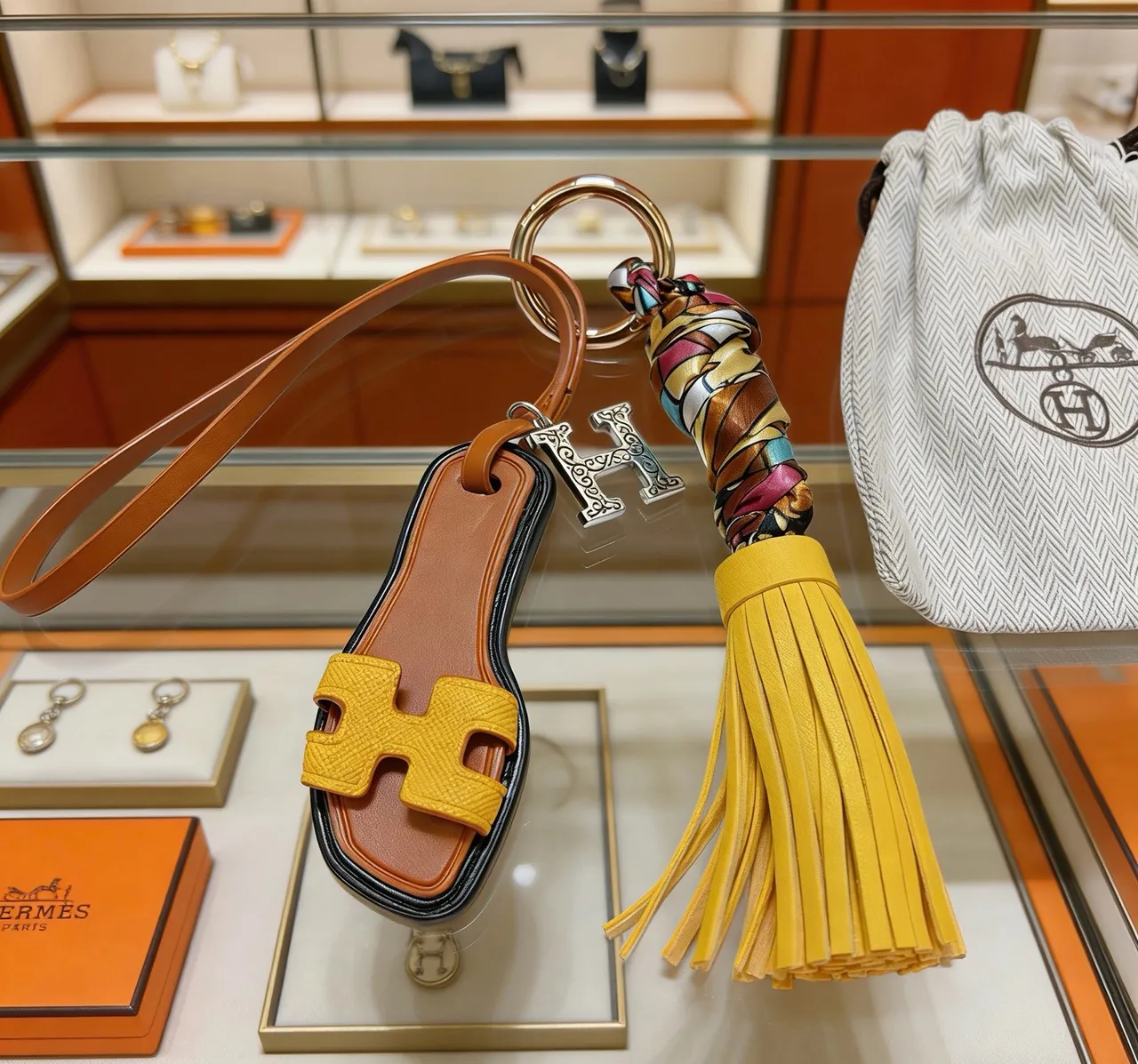 Hermès Oran Yellow Brown H-Shaped Strap Leather Tassel Casual Sandals 5