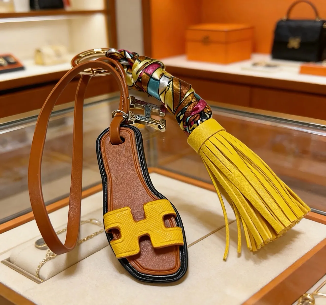 Hermès Oran Yellow Brown H-Shaped Strap Leather Tassel Casual Sandals 2