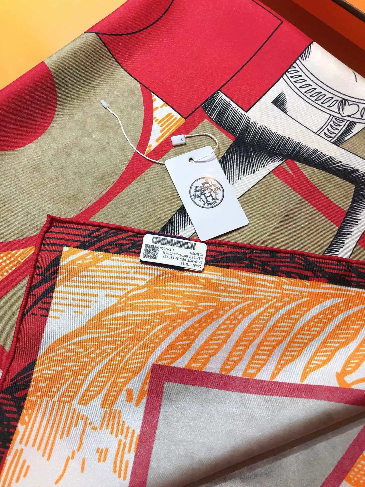 Hermès Cuadrado Orange Red Impresión Gráfica Bold Bufanda de Seda 8