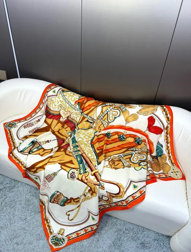 Hermès Printed Medallion and Braided Rope Silk Scarf 8