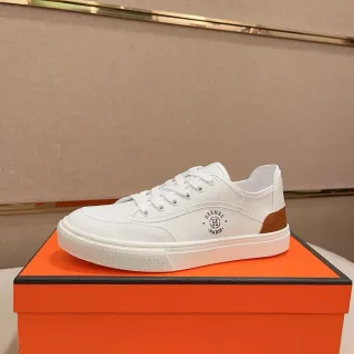Hermès White and Tan Leather Low-Top Lifestyle Sneaker