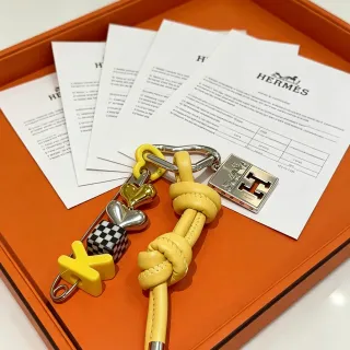 Hermès 黄色银色 结扎 皮革绳 多串饰 装配 手链