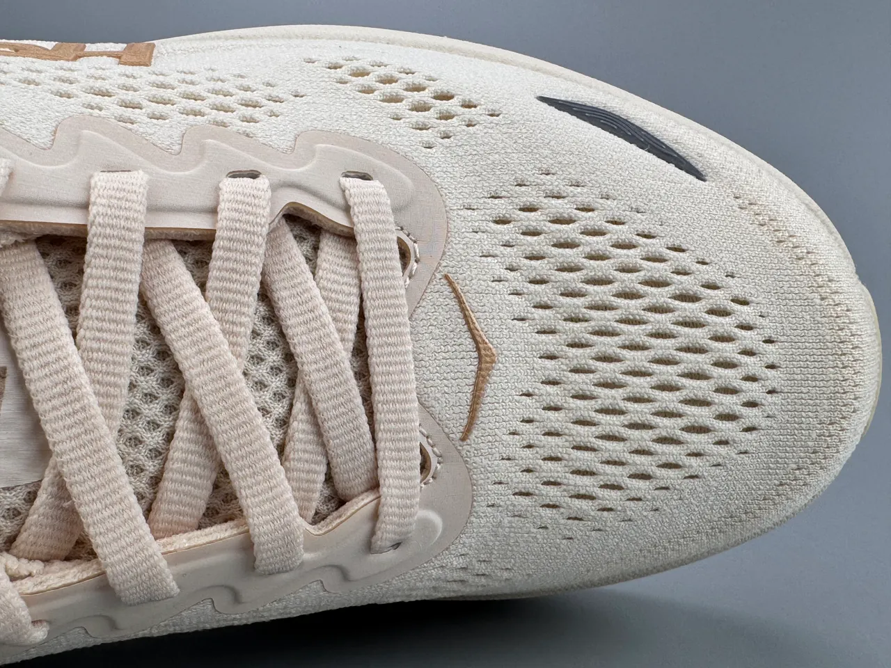 Hoka Beige Gold Engineered Knit Upper Thick Cushioned Midsole Running Shoes 2
