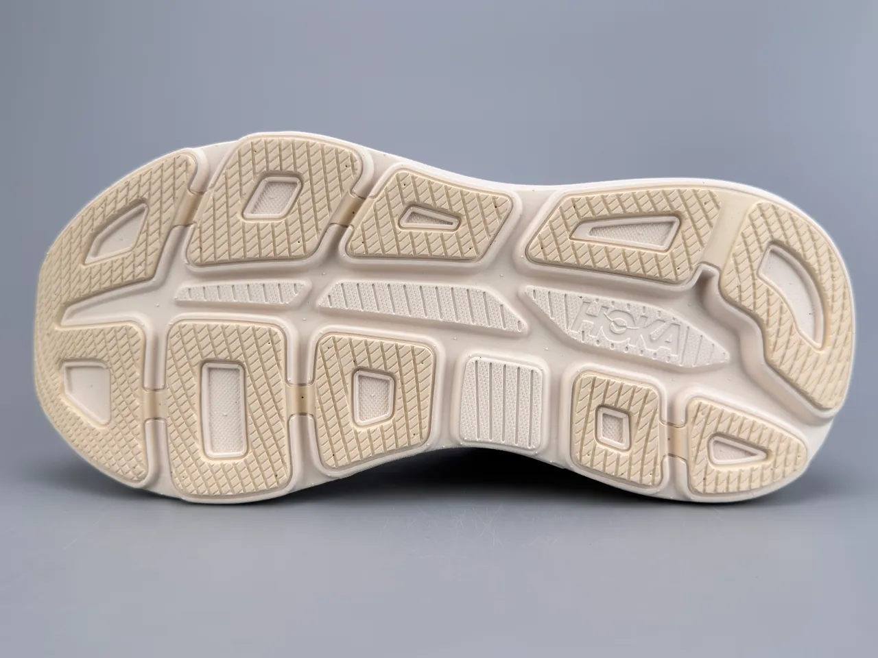 Hoka Beige Gold Engineered Knit Upper Thick Cushioned Midsole Running Shoes 8
