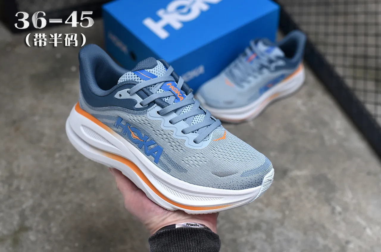 Hoka Blue Navy Engineered Mesh Upper Thick White Midsole Running Shoes 3