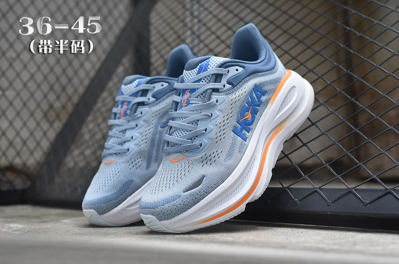Hoka Blue Navy Engineered Mesh Upper Thick White Midsole Running Shoes 5