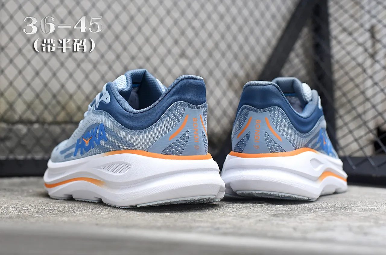 Hoka Blue Navy Engineered Mesh Upper Thick White Midsole Running Shoes 6