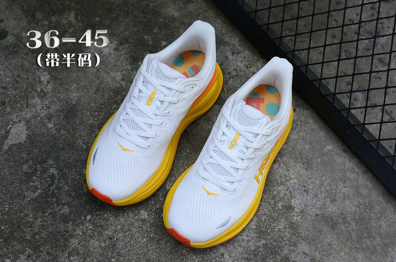 Hoka Blanco Amarillo Upper Knit Ingenieril Engrosado Amortiguado Media Suela Zapatillas de correr 5