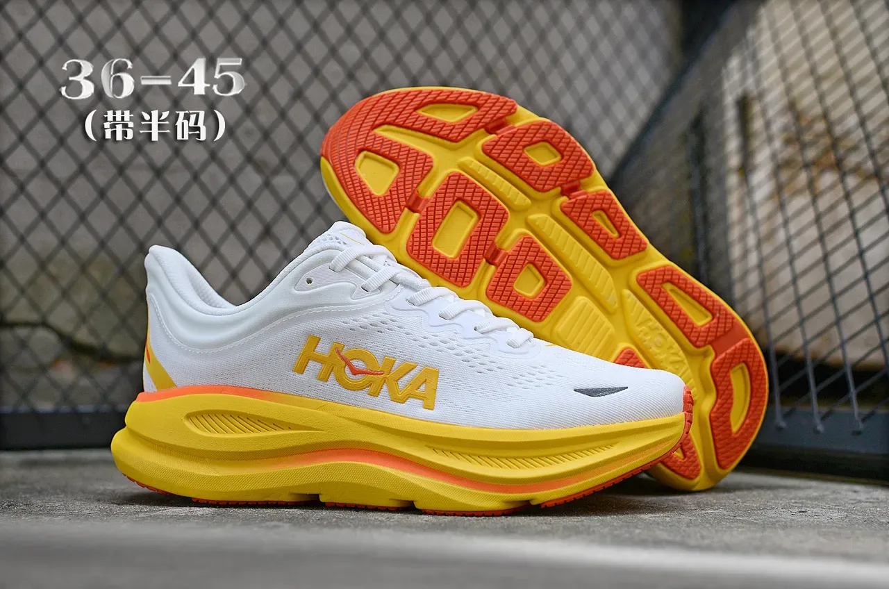 Hoka Blanco Amarillo Upper Knit Ingenieril Engrosado Amortiguado Media Suela Zapatillas de correr 7