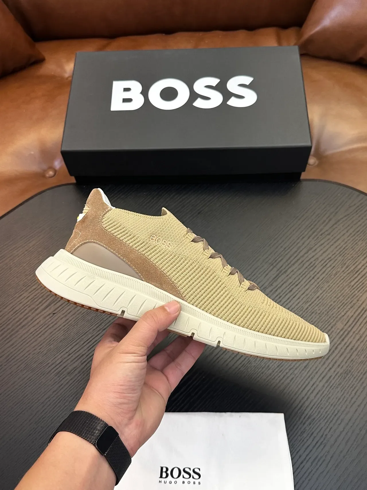 Hugo Boss বেইজ নিট স্লিপ-অন লাইফস্টাইল স্নিকার 2