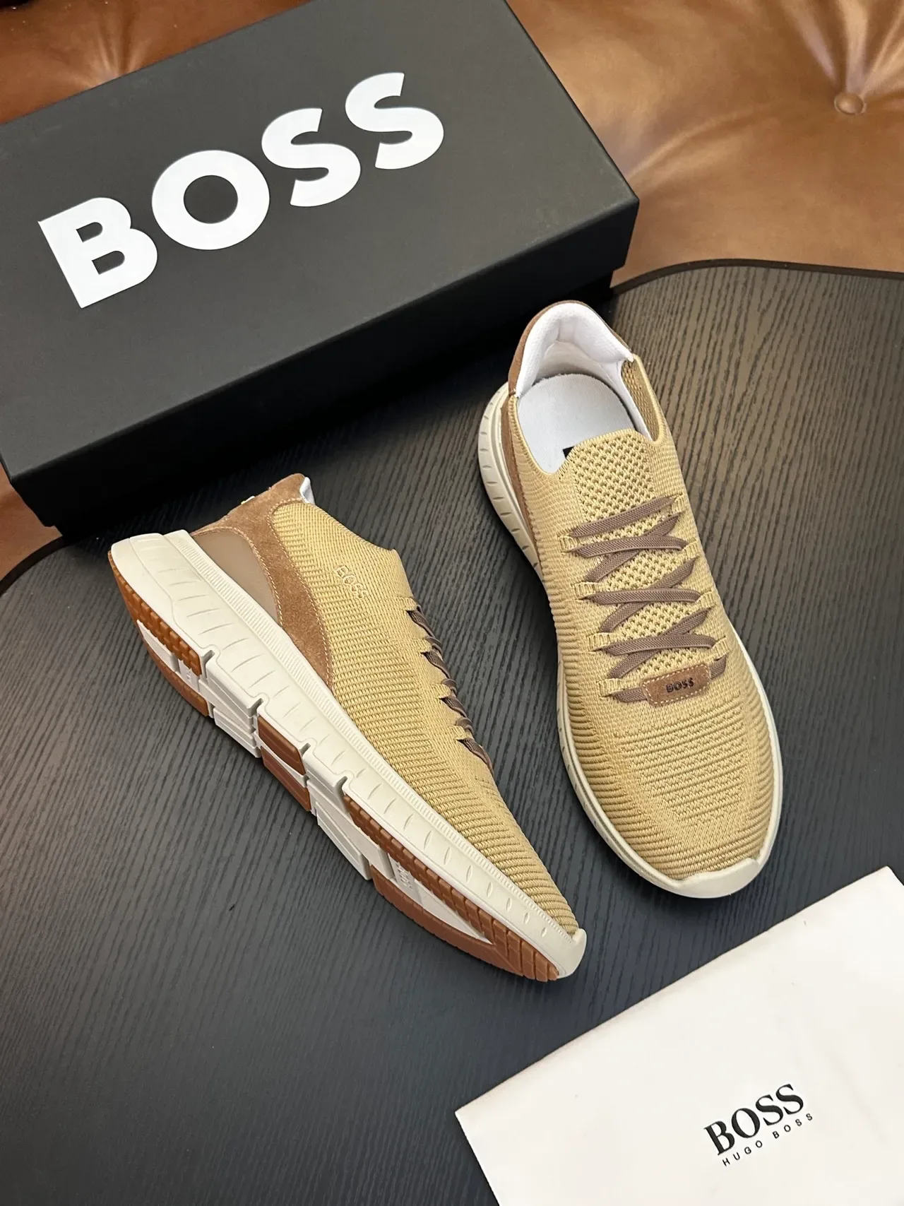 Hugo Boss বেইজ নিট স্লিপ-অন লাইফস্টাইল স্নিকার 4