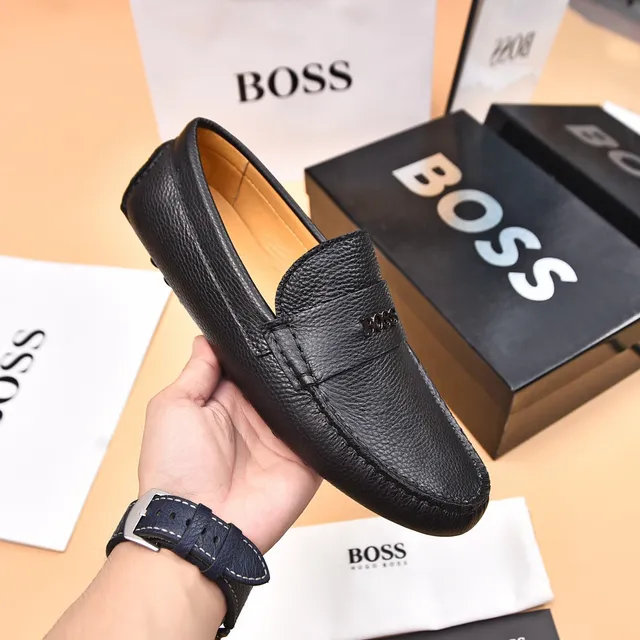 Hugo Boss Black Brown Pebbled Leather Penny Strap Loafer 5