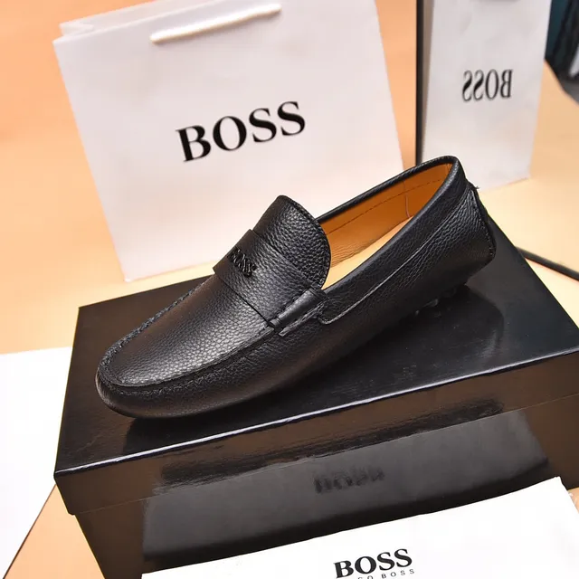 Hugo Boss Black Brown Pebbled Leather Penny Strap Loafer 6