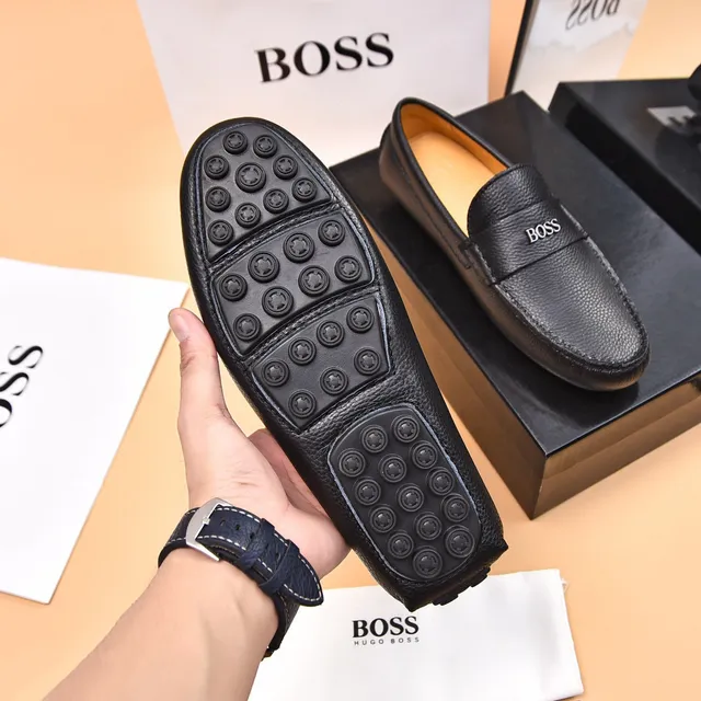 Hugo Boss Black Brown Pebbled Leather Penny Strap Loafer 7