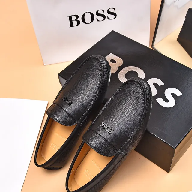 Hugo Boss Black Brown Pebbled Leather Penny Strap Loafer 8