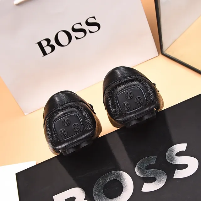 Hugo Boss Black Brown Pebbled Leather Penny Strap Loafer 9