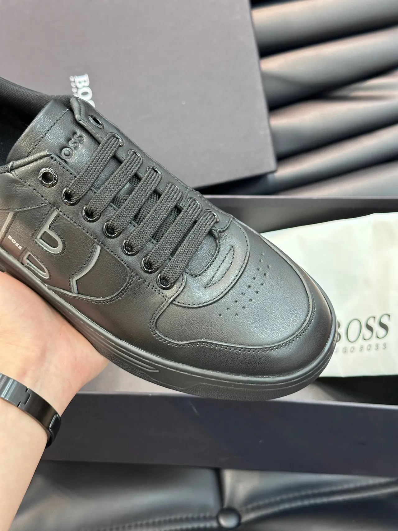 هوغو بوس حذاء رياضي أسود جلدي low-top نمط حياة 3