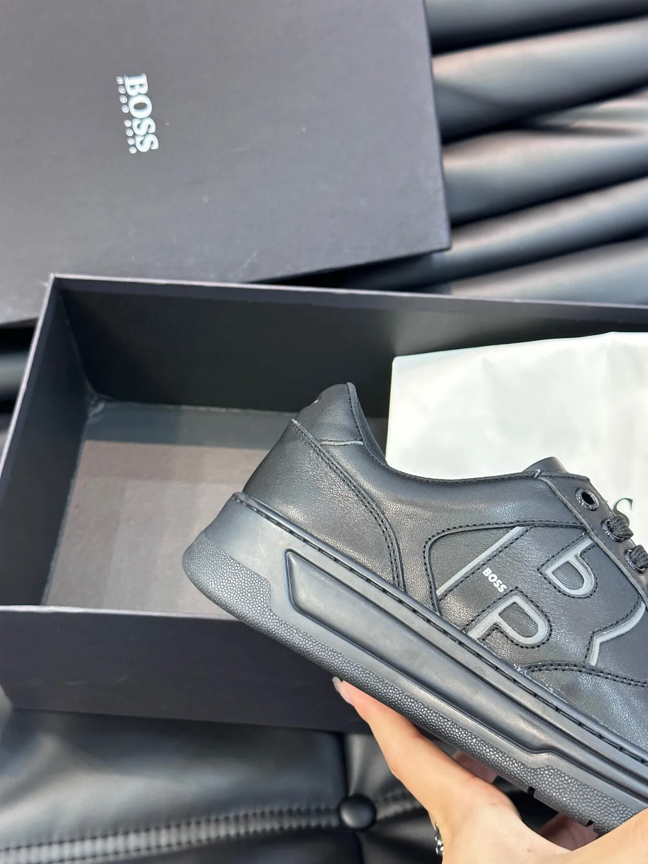 هوغو بوس حذاء رياضي أسود جلدي low-top نمط حياة 4