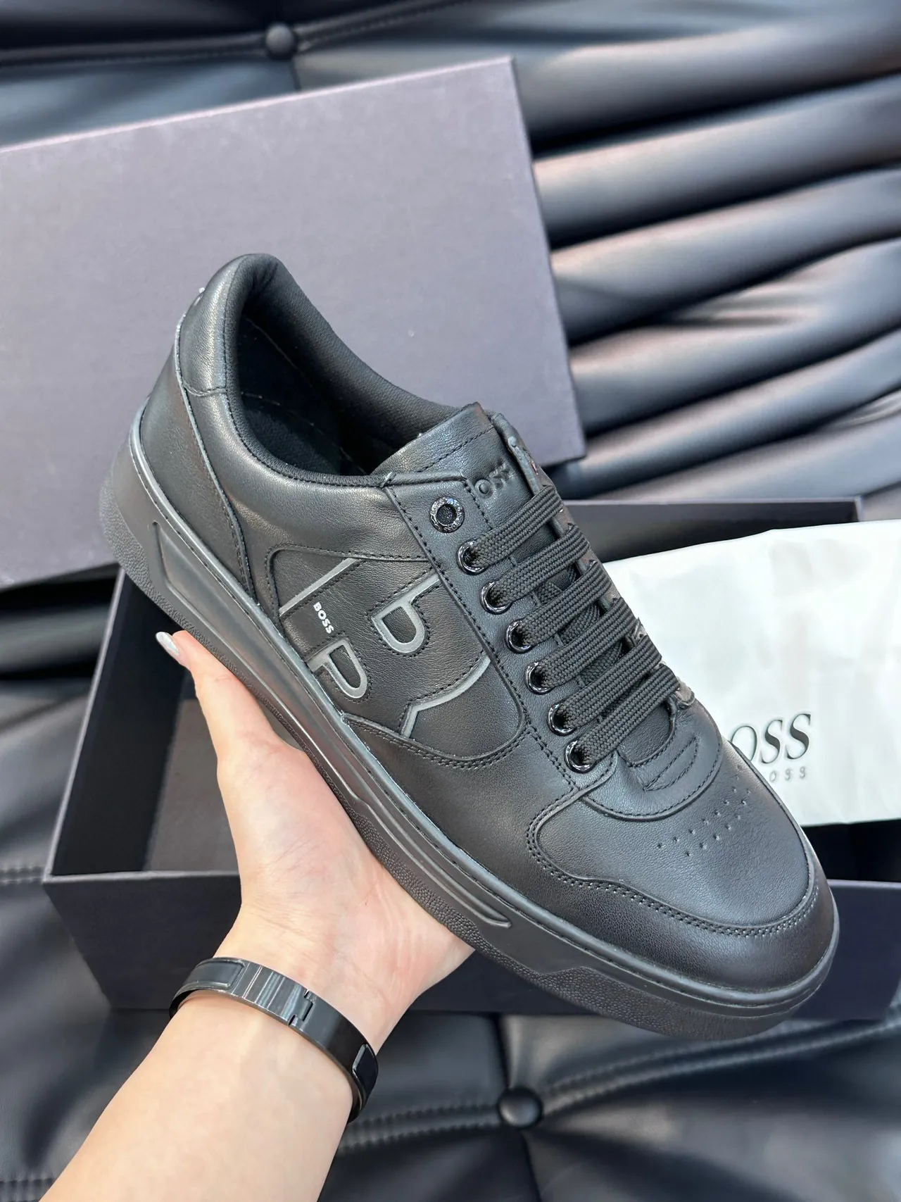 هوغو بوس حذاء رياضي أسود جلدي low-top نمط حياة 5