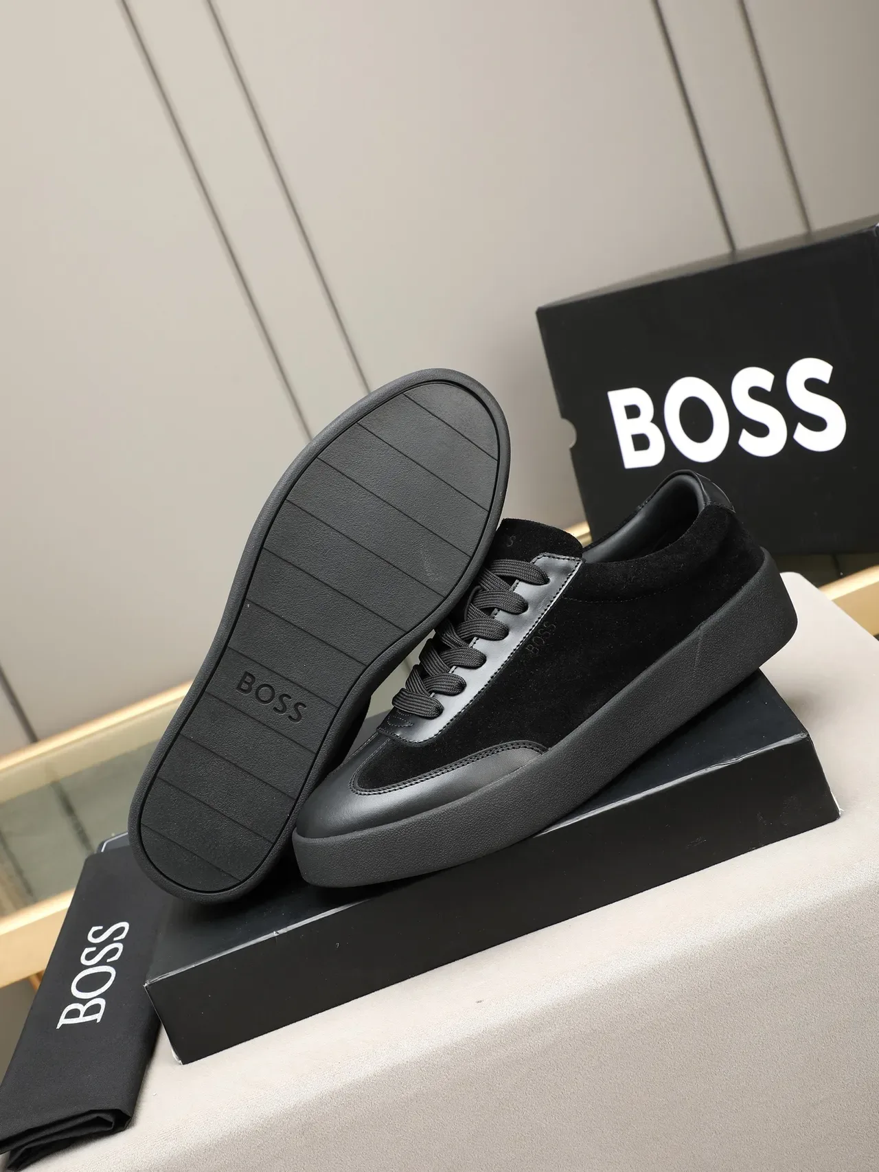 Hugo Boss Black Suede and Leather Platform Lifestyle Sneaker 4