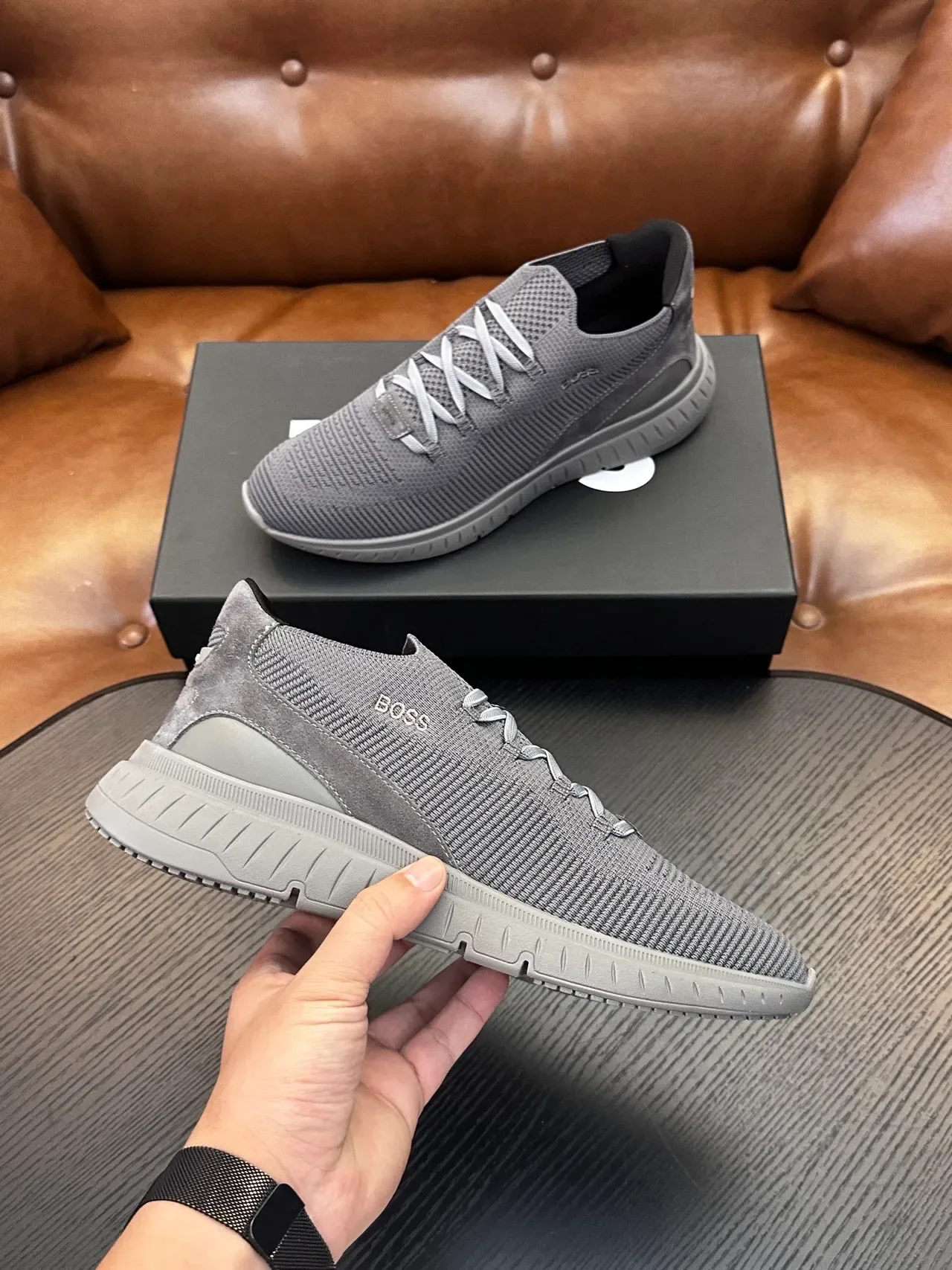 Hugo Boss Tênis de Malha Slip-On Cinza Lifestyle 5