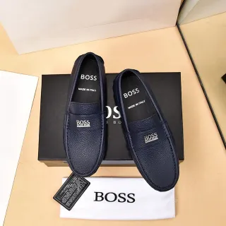 Hugo Boss Chaussure Loafer Penny en Cuir Bleu Marine Pebbled