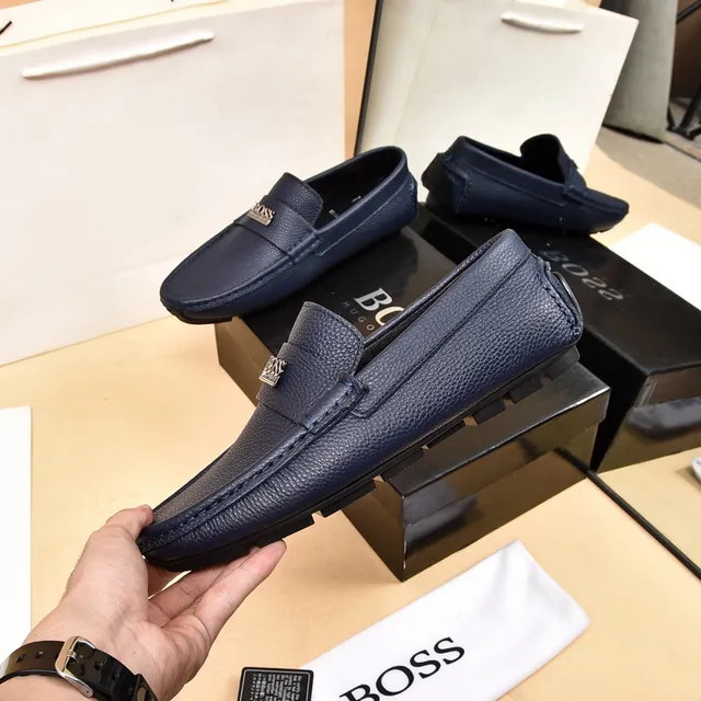 Hugo Boss Chaussure Loafer Penny en Cuir Bleu Marine Pebbled 2