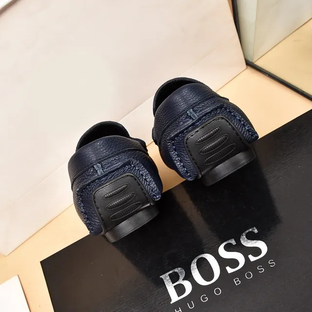 Hugo Boss Chaussure Loafer Penny en Cuir Bleu Marine Pebbled 3