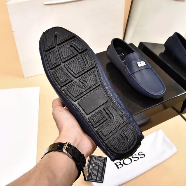 Hugo Boss Chaussure Loafer Penny en Cuir Bleu Marine Pebbled 5