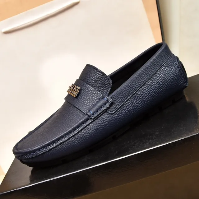 Hugo Boss Chaussure Loafer Penny en Cuir Bleu Marine Pebbled 6
