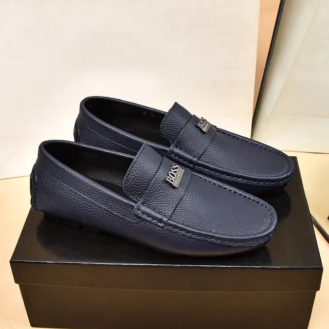 Hugo Boss Chaussure Loafer Penny en Cuir Bleu Marine Pebbled 8