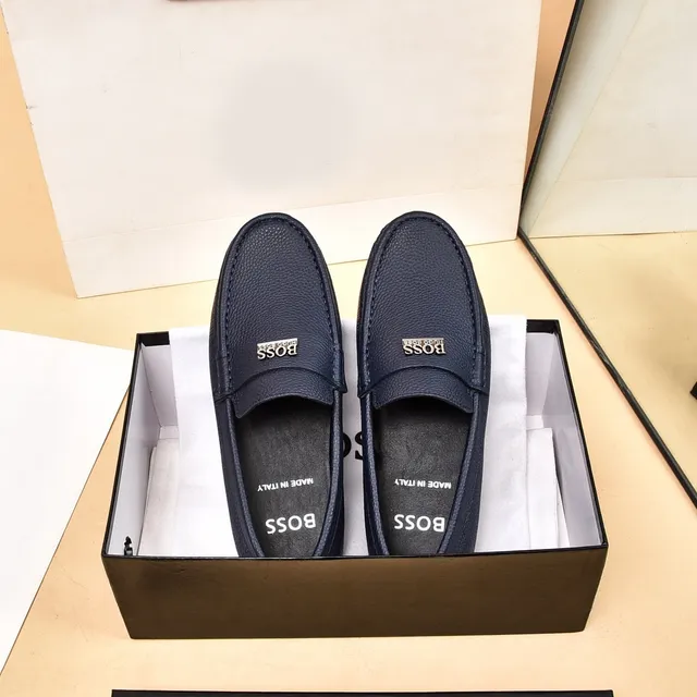 Hugo Boss Chaussure Loafer Penny en Cuir Bleu Marine Pebbled 9