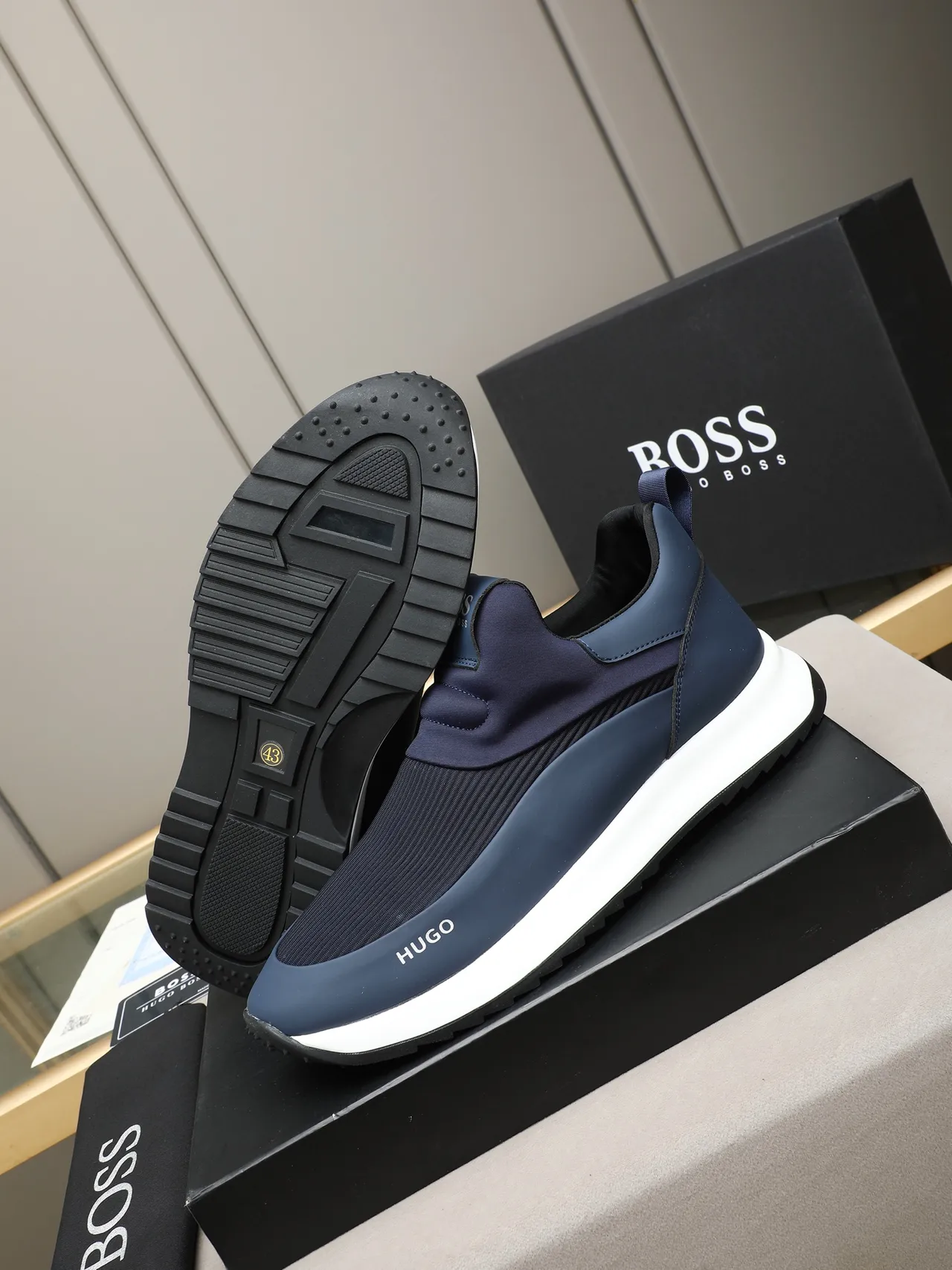 Hugo Boss Navy White Slip-On Sock-Fit Upper Zapatillas Lifestyle 5