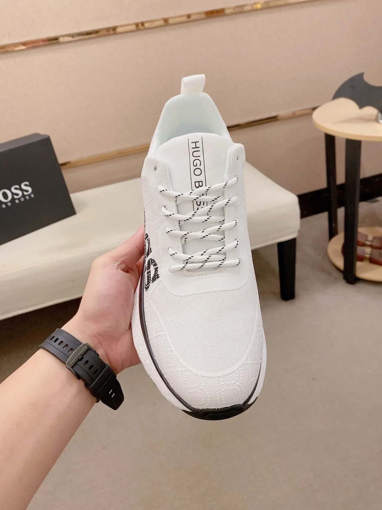 Hugo Boss White Black Knit Mesh Upper Bold Side Logo Lifestyle Sneakers 2