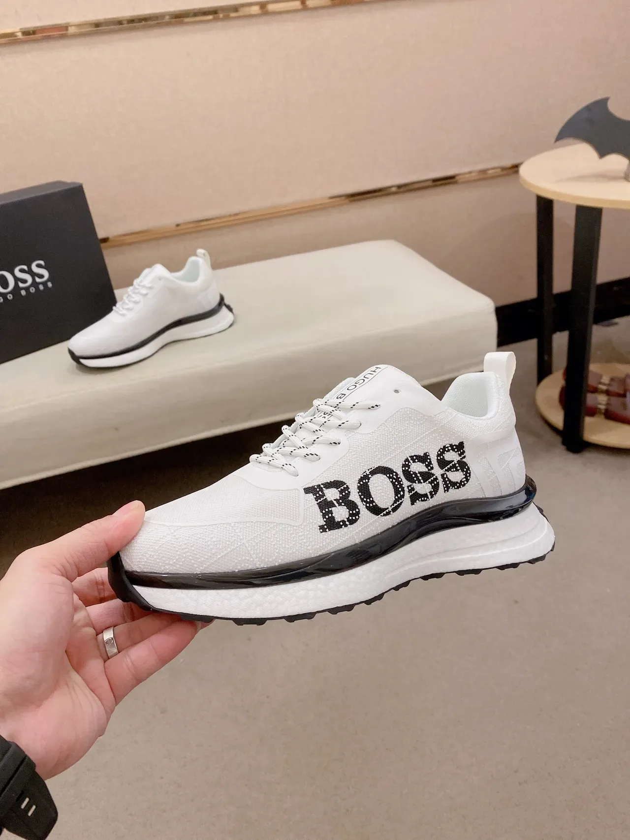 Hugo Boss White Black Knit Mesh Upper Bold Side Logo Lifestyle Sneakers 3