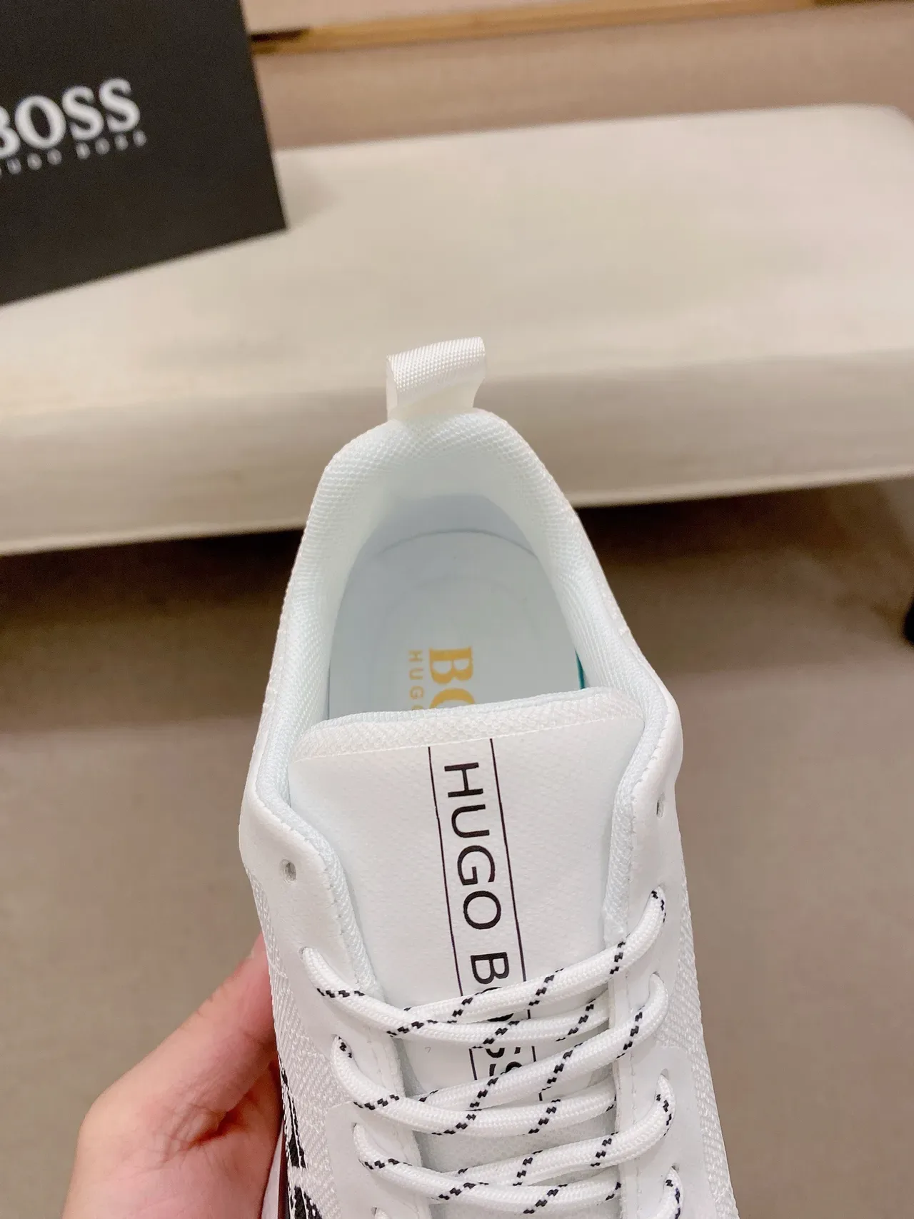 Hugo Boss White Black Knit Mesh Upper Bold Side Logo Lifestyle Sneakers 6