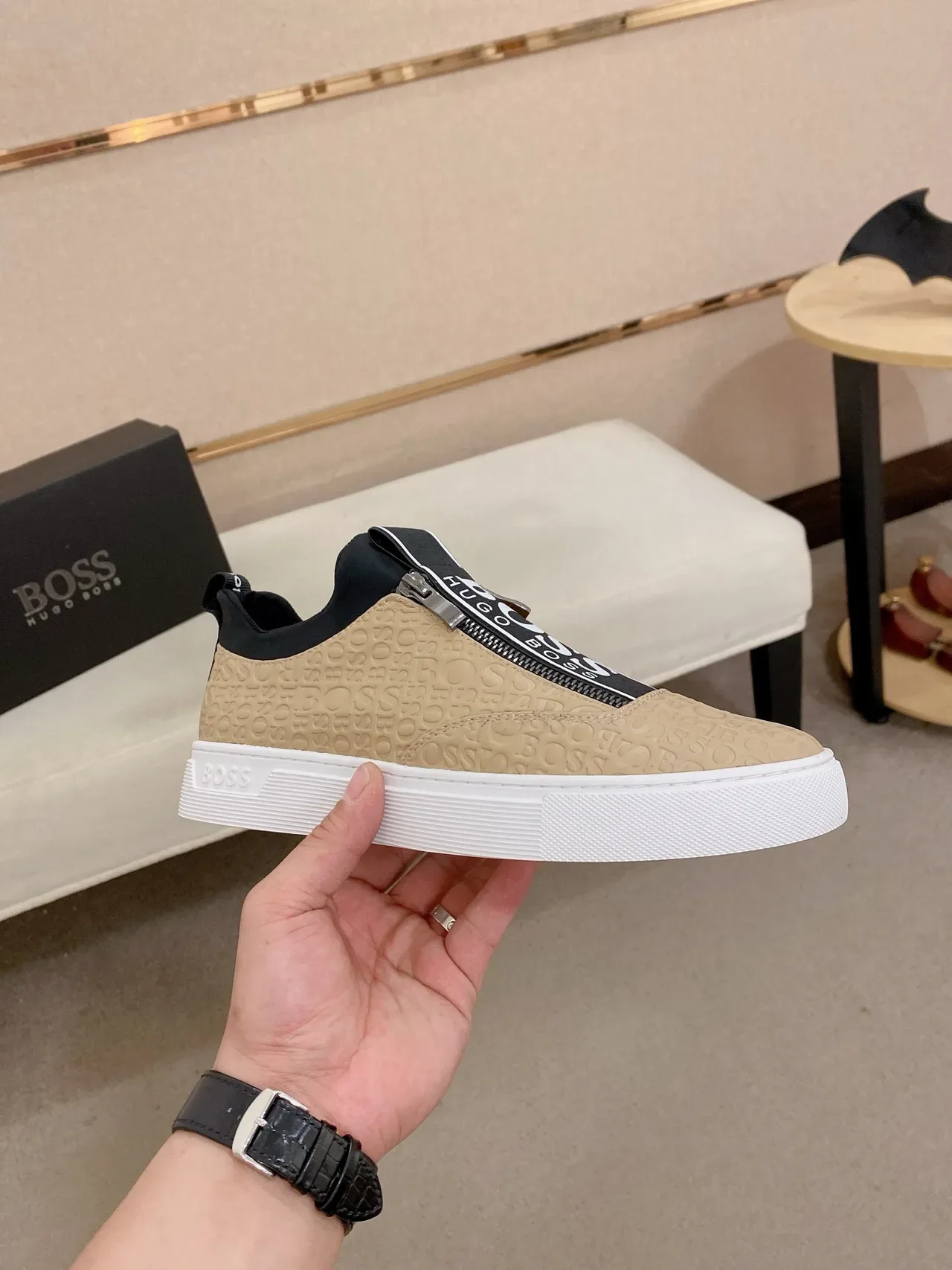 Hugo Boss Zip-Slip Embossed Logo Beige Lifestyle Sneakers 4