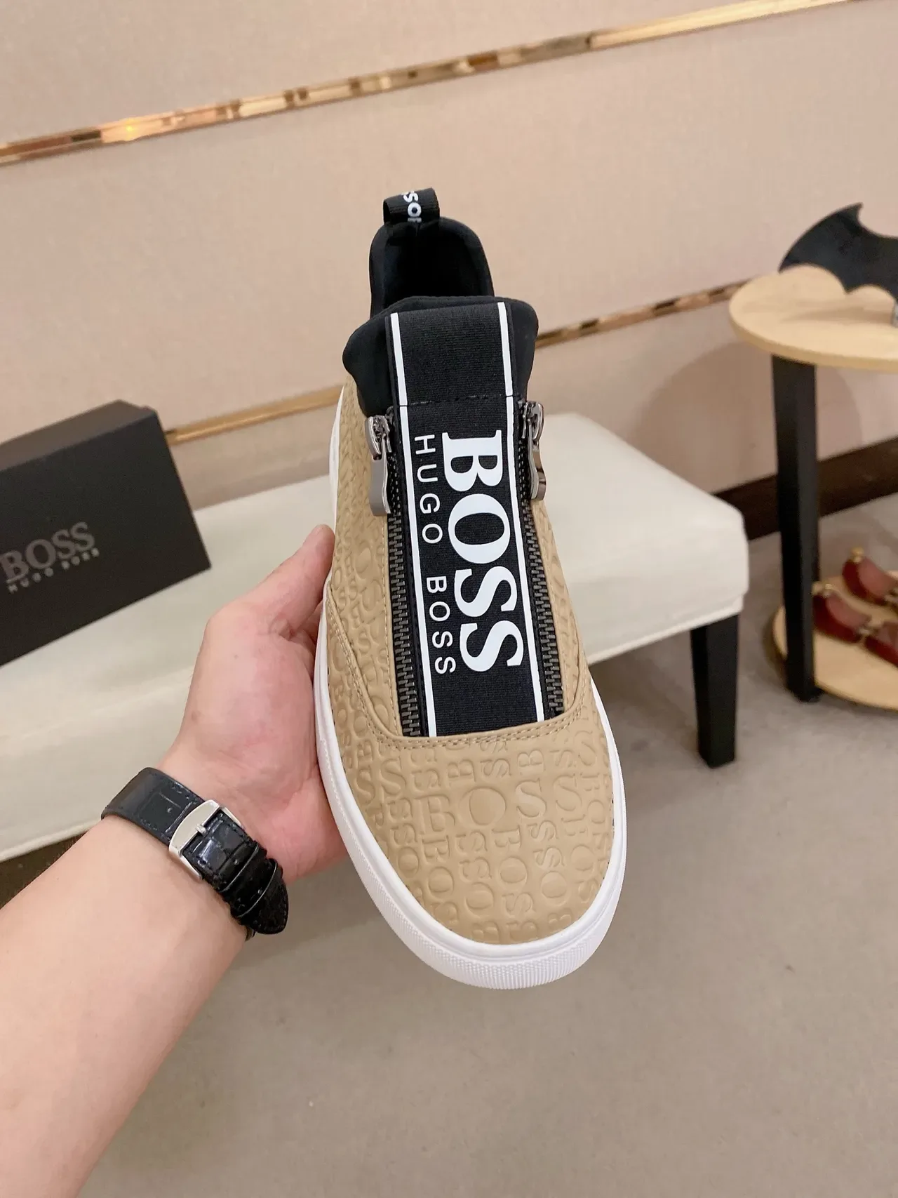 Hugo Boss Zip-Slip Embossed Logo Beige Lifestyle Sneakers 5
