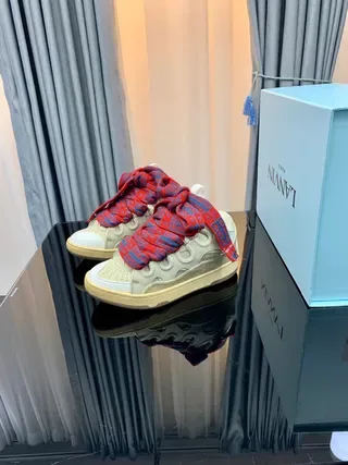Lanvin Beige Rouge Sans Lacets Design Sculpté Semelle Intermédiaire Sneakers 4