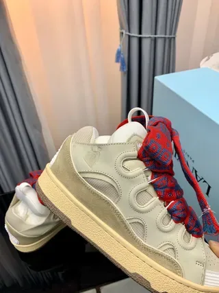 Lanvin Beige Rouge Sans Lacets Design Sculpté Semelle Intermédiaire Sneakers 8