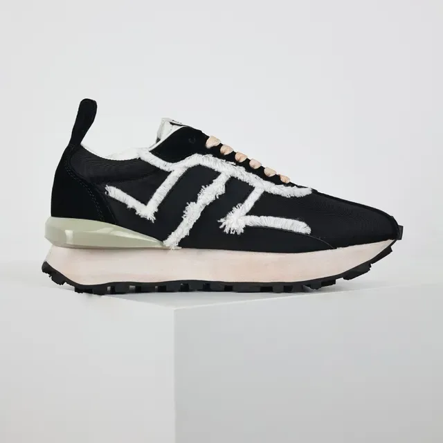 Lanvin Runner Frayed Stripe Black Beige Lifestyle Sneakers 7