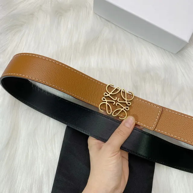 Loewe Anagram بني ذهبي مقرمش بكل جلد حزام 2