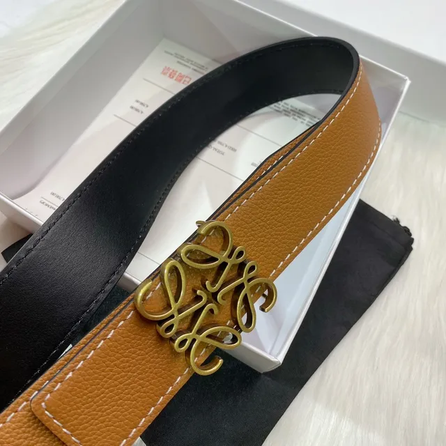 Loewe Anagram بني ذهبي مقرمش بكل جلد حزام 3