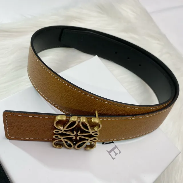 Loewe Anagram بني ذهبي مقرمش بكل جلد حزام 4