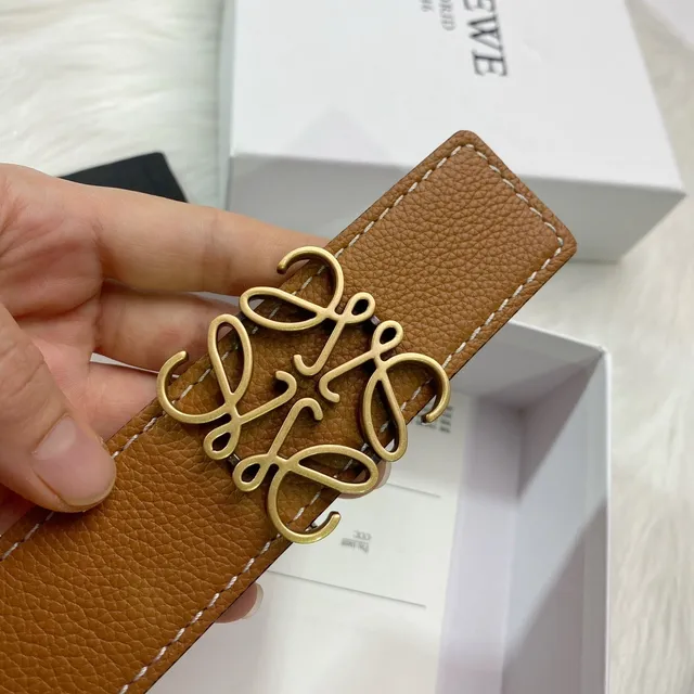Loewe Anagram بني ذهبي مقرمش بكل جلد حزام 5