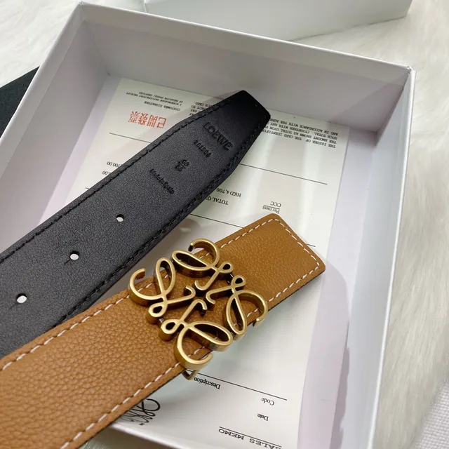 Loewe Anagram بني ذهبي مقرمش بكل جلد حزام 6