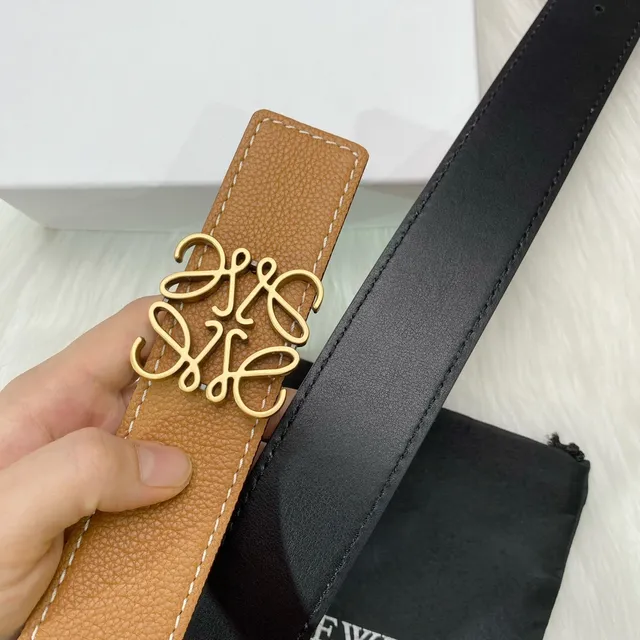 Loewe Anagram بني ذهبي مقرمش بكل جلد حزام 7