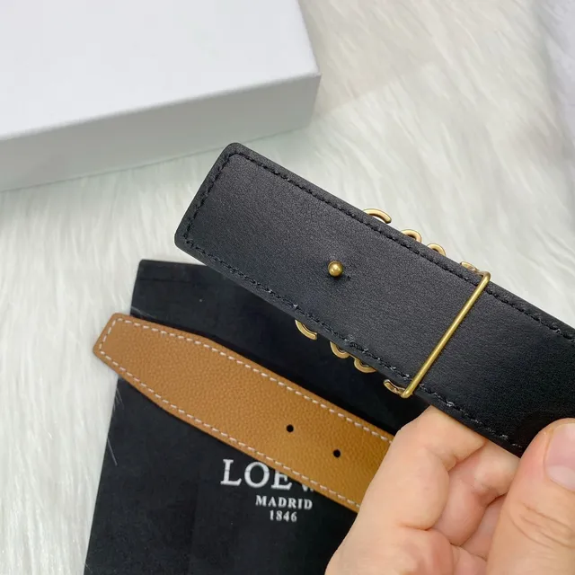 Loewe Anagram بني ذهبي مقرمش بكل جلد حزام 8
