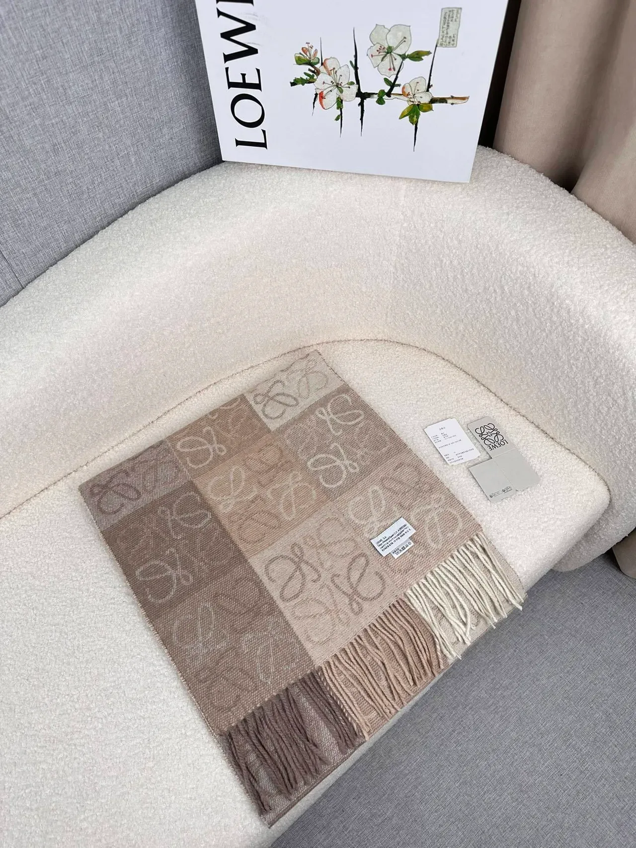 Loeve Anagram Monogram Bufanda Tonal Beige de Cachemira 4
