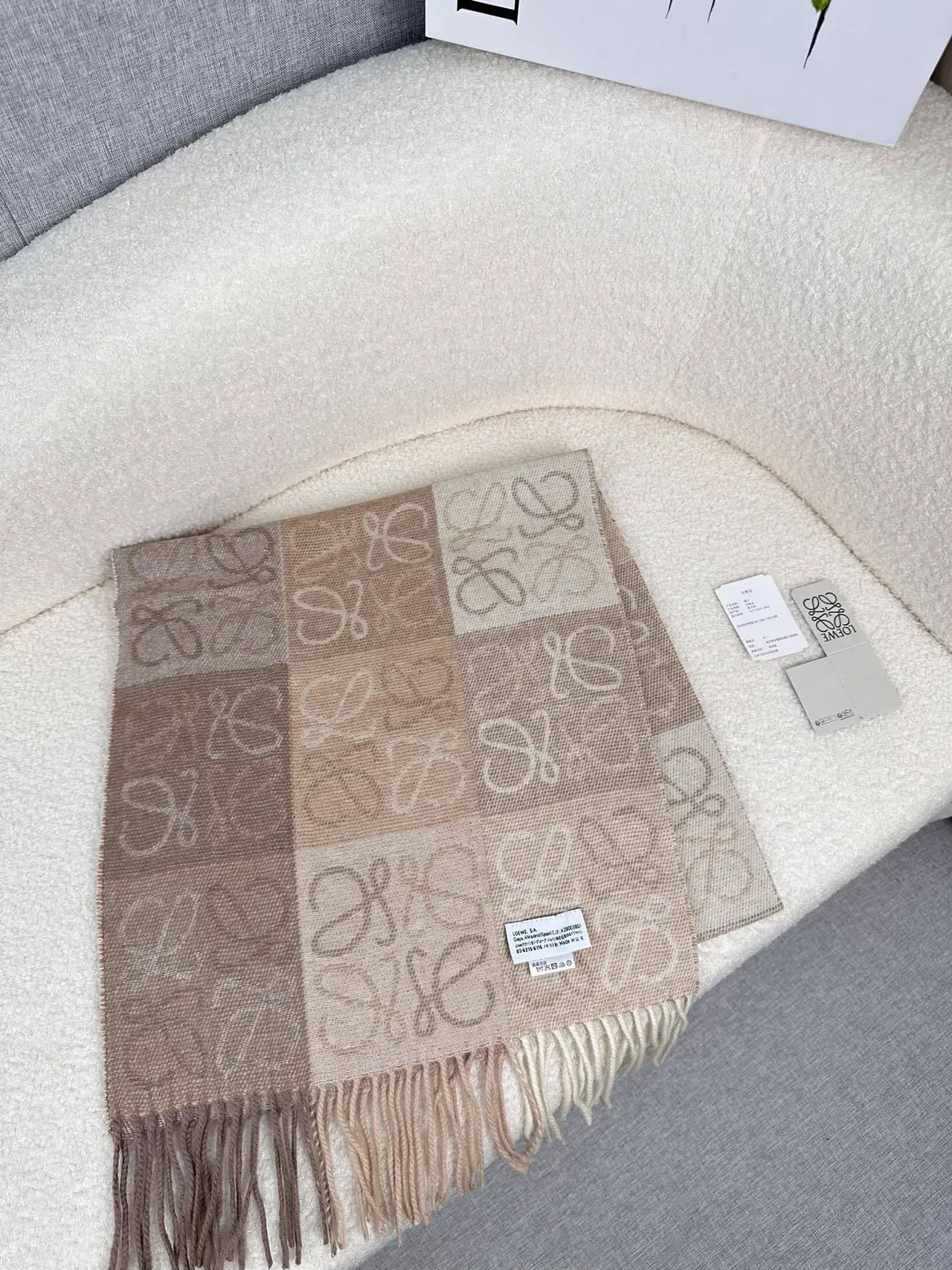 Loeve Anagram Monogram Bufanda Tonal Beige de Cachemira 5